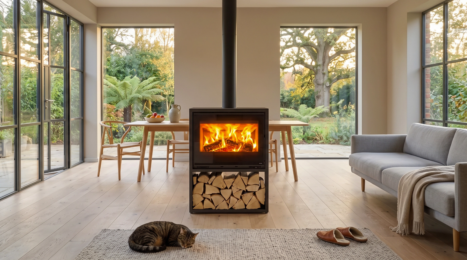 Poêle design au cœur du salon
